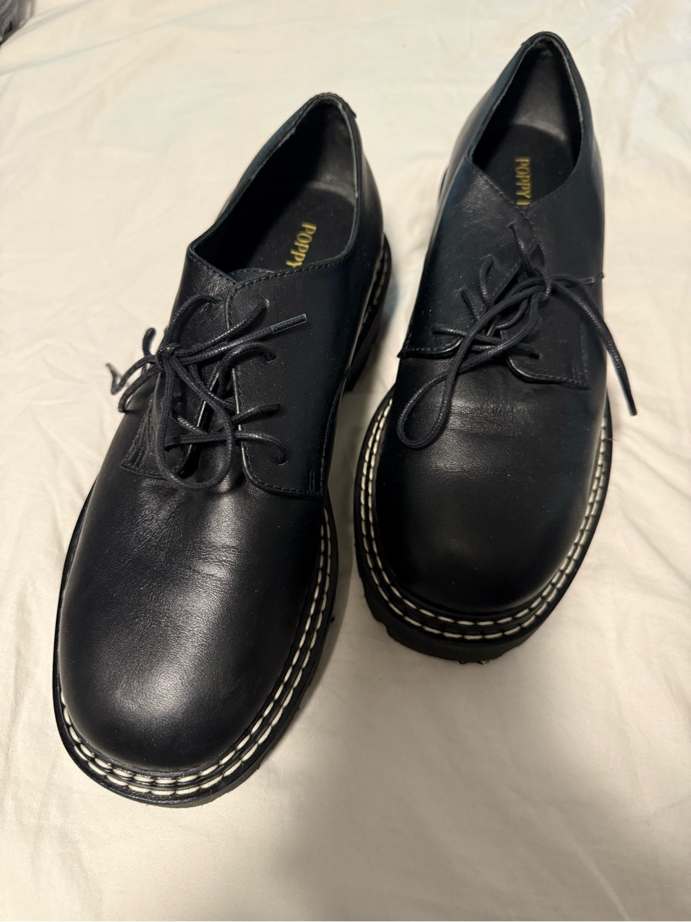 Poppy Barley Black Lace-Up Platform Flats